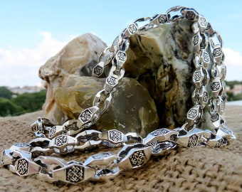 Oxidized Silver Chain Necklace For Men, 925K Sterling Silver Byzantine Chain Necklace, Solid Silver Chain Necklace, Silver Necklace For Men