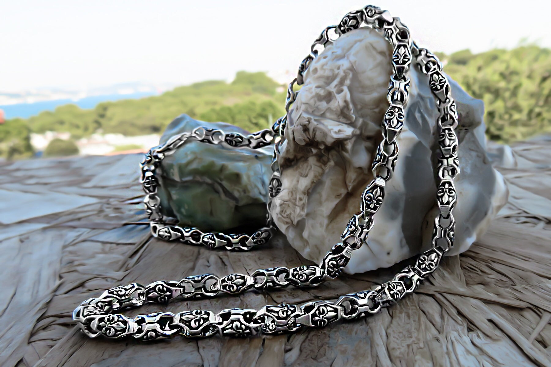 Solid Silver Chain Necklace, 925K Sterling Silver Byzantine Chain Necklace, Chain Necklace, Oxidized Silver Chain, Silver Necklace For Men