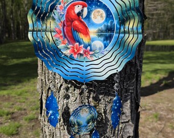 Atrapasueños de guacamayo escarlata, adorno de jardín de aluminio con revestimiento UV
