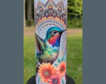 Vaso de viaje de acero inoxidable con diseño de colibrí de acuarela