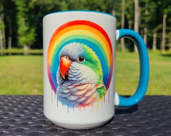 Taza de cerámica con diseño de periquito cuáquero