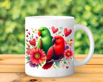 Taza de loros eclécticos (4 opciones) - Taza de café de cerámica personalizada de 453 ml - Regalo único para amantes de las aves