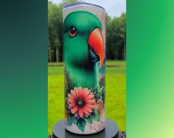 Vaso de loro ecléctico, diseño de pájaro en acuarela, acero inoxidable de 20 o 30 oz