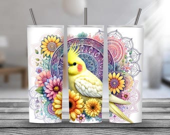 Cacatúa Lutino n.° 2 - Vaso de acero inoxidable, diseño de aves en acuarela
