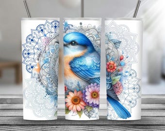 Vaso de acuarela de pájaro azul, taza de viaje de acero inoxidable, regalo para amantes de la naturaleza