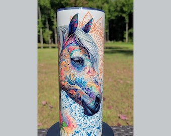 Vaso de caballo de acuarela, taza de viaje de acero inoxidable de 20 o 30 oz