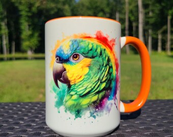 Taza de cerámica con diseño de loro amazónico, 15 oz