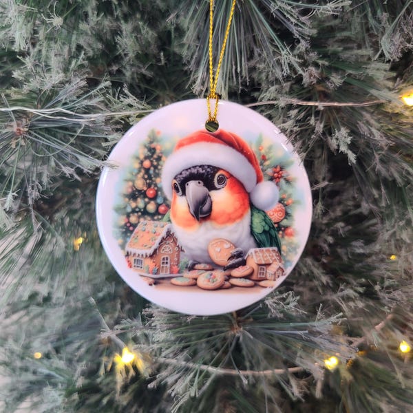 Black Capped Caique Parrot -  Christmas Ornament - Metal or Ceramic Bird Lover Gift