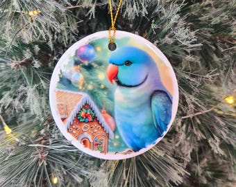 Adorno navideño de periquito indio azul - Metal o cerámica - Regalo para amantes de las aves