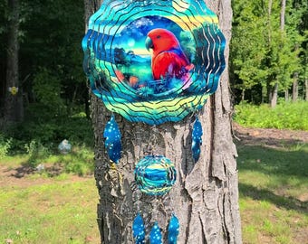Atrapasueños de loro ecléctico rojo, molino de viento, aluminio con protección UV, decoración de jardín