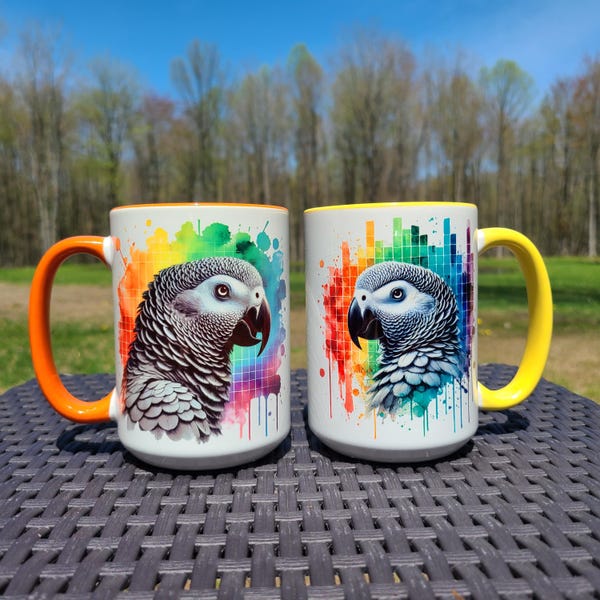 African Grey Parrot Ceramic Mug, Bird Lover Gift