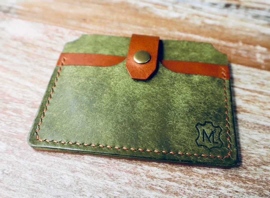 Olive Pueblo Leather Snap Cardholder: Compact Wallet - Etsy