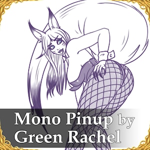 Sexy Pinup by Green Rachel | Monochrome, Original Character Digital Art Commission, Custom OC, Monster Girl, DnD, RP, Fantasy, Pin-up,Fanart