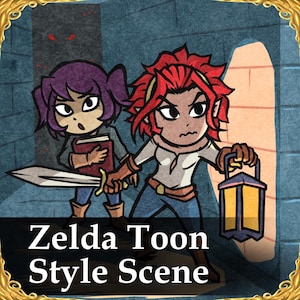 Toon Style Scene | DnD Campaign Moments, Cartoon Illustration, RPG Fantasy, Zelda Wind Waker Style Original Character Digital Art Commission