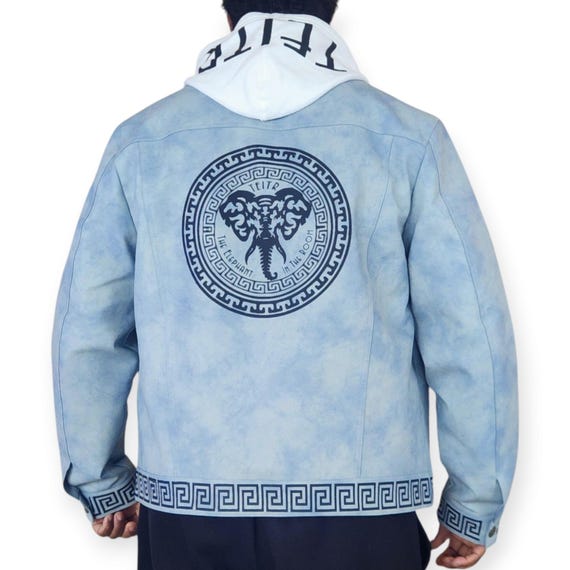 Sky Blue Faux Leather Jacket | Denim Leather Jacket | Gift for Him | Best Selling Jackets |