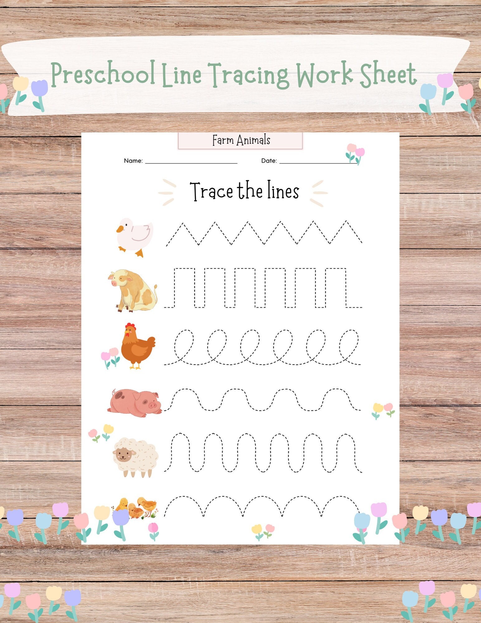 Trace the Lines Printable Farm Animals Tracing Cottagecore Kids ...