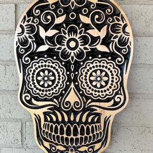 Carved Flowery Mexican Sugar Skull Dia de Los Muertos