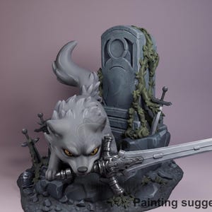 Mythic Grey Wolf – Ashen Souls | Kit chibi in resina | Non dipinto, stampa 3D | Nomnom Figures