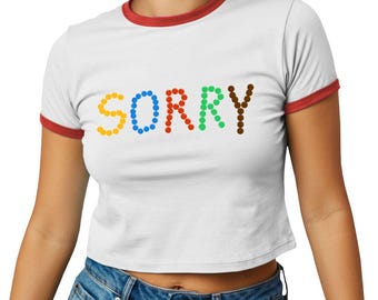 Princess Diaries M&M Pizza Sorry Crop Tee, Retro Ringer Style