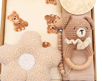 UpooBaby - Ensemble ours en peluche, nouveau cadeau pour bébé garçon, nouveau cadeau pour bébé fille, coffret cadeau nouveau-né, coffret cadeau nouveau bébé, cadeau baby shower