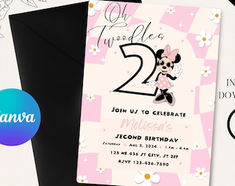 Minnie Mouse Birthday Invitation - Editable Digital File - Retro Beach Party Theme - Instant Download-Minnie Twoodles -Digital Invitation