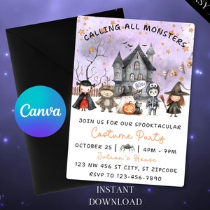Calling All Monsters Halloween Party Invitation, Kids Halloween Party Invitation Template, Monster Invitation, Mummy, Editable Invite