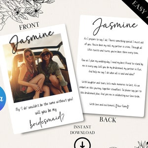 Will You Be My Bridesmaid | Bridesmaid Photo Card | Photo Bridesmaid Proposal | Modern Minimalist Wedding | Boho Bridesmaid Proposal | Canva