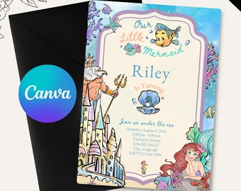 Little Mermaid Birthday Invitation, Editable Digital File, Princess Party Theme, Instant Download, Digital Invitation, Ariel Sea Party, D006