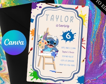 Stitch Art Theme Party Invitation, Digital Invitation, Canva Template, Stitch Party, Art Party, Editable Art Birthday Party Invitation