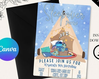 Stich Slumber Party Birthday Invitation, Stitch Sleepover Birthday Invite Party, Digital Download Invitation, Template, Stitch Party, S006