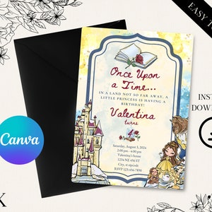 Beauty and The Beast Birthday Invitation - Editable Digital File - Princess Party Theme - Instant Download- Belle Party-Digital Invitation