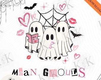 Fantôme de goules méchantes, png Halloween rétro, png fantôme goules, png fantôme mignon, png Halloween tendance, fantôme rose png, fille effrayante