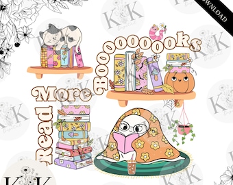 Read More Books PNG, Cute Ghost Reading Book PNG, Digital Design, Halloween Clipart, Printable Art, Ghost Reading Clipart, Digital File