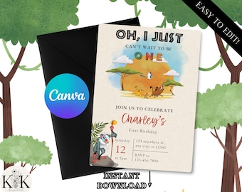 Lion King Birthday Invitation, Editable Digital File, Jungle Party Theme, Instant Download, Digital Invitation, Simba Party