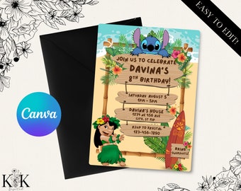 Lilo and Stitch Birthday Invitation - Editable Digital File - Tropical Party Theme - Instant Download-Stitch Party-Digital Invitation