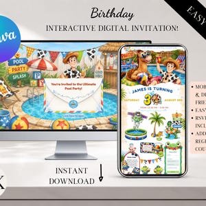 Two Infinity And Beyond, Toy Story, Digital invitation, Animated Website Invite, RSVP form, Pool Party Invitation, Template, Summer Party