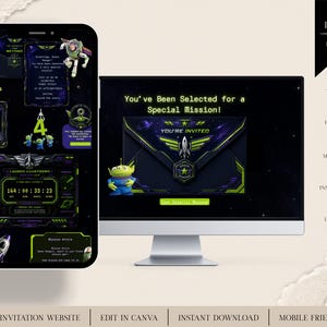 Space Ranger Birthday Digital Invitation, Interactive Canva Website Template, Editable Kids Party Invite, Instant Download, Buzz Lightyear