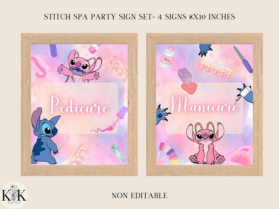 Stich Sign Stich and Angel Spa Party Table Signs, Stitch Party Poster, Birthday ...