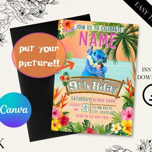 Custom Lilo and Stitch Birthday Invitation - Editable Digital File - Tropical Party Theme - Instant Download-Stitch Party-Digital Invitation