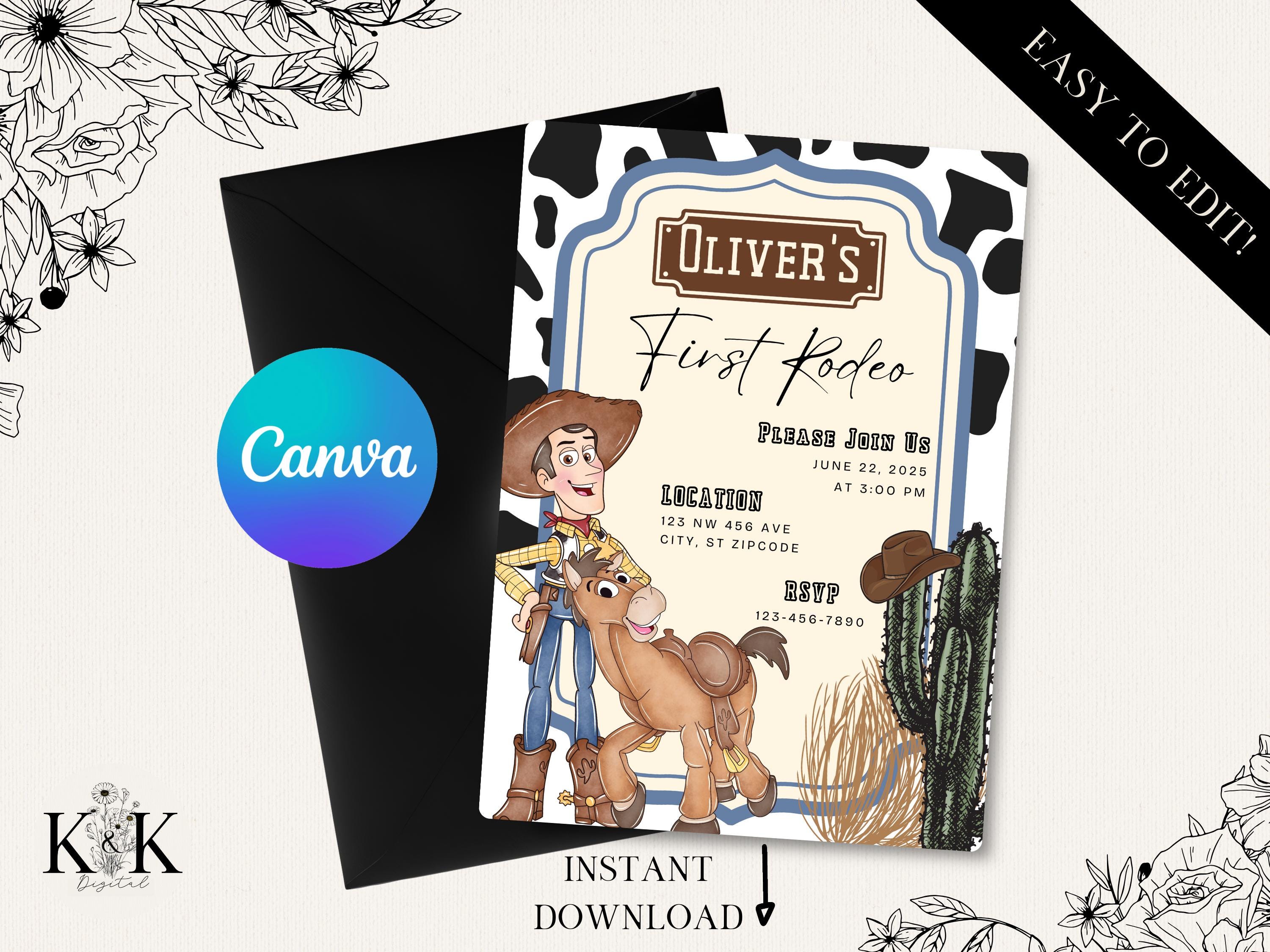 Woody First Rodeo Invite Toy Story Birthday Invitation, Woody and Bullseye Digital and Printable ...