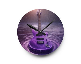 Acrylic Wall Clock - Purple Guitar