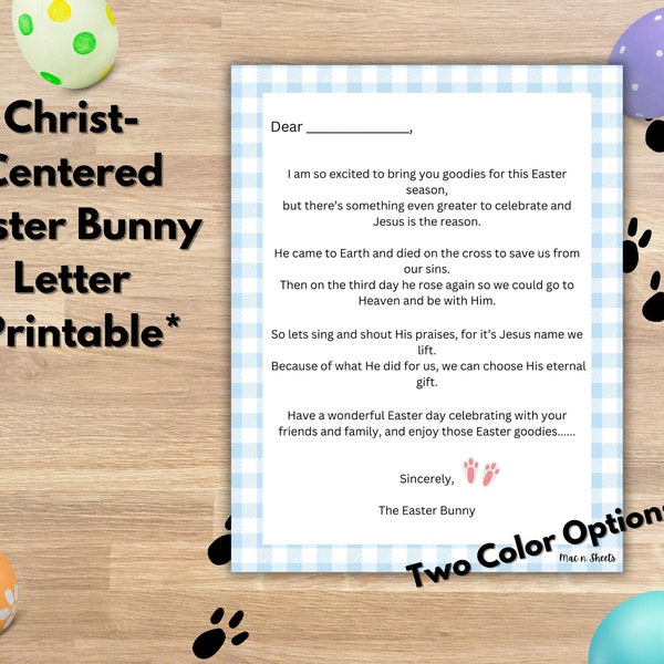 Printable Christ-Centered Easter Bunny Letter, Printable Easter Stationery, Instant Download for Kids Easter Basket, Kids Easter Basket