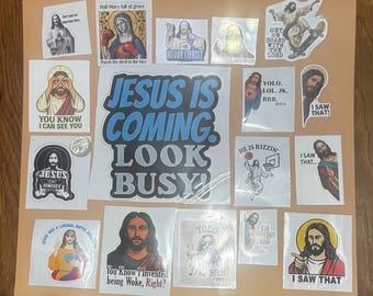 Funny Jesus Christ Stickers Collection 15+ sticker lot variety mixed miscellaneous (FJ9)