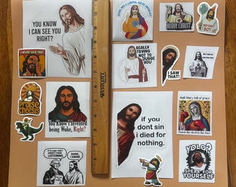 Funny Jesus Christ Stickers Collection 16 sticker lot variety mixed miscellaneous (FJ2)