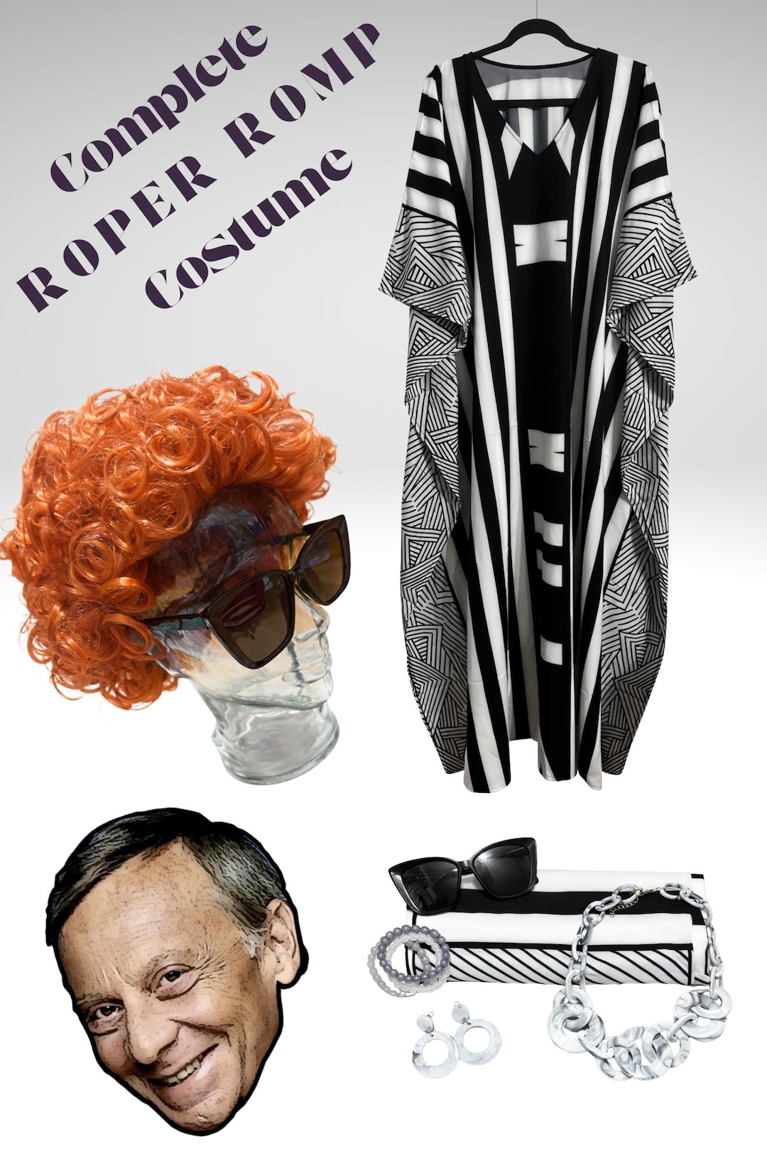 Helen Roper Romp For Men Roper Romp Plus Size Complete Costume. Orange Curly Wig, Black and ...