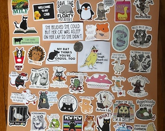 Funny Animal Sticker Collection 40+ sticker lot dark humor funny variety mixed miscellaneous sarcasm snark animals cute (SAn)