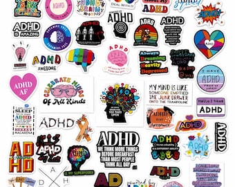 ADHD Sticker Collection 50 stickers lot mental health therapy therapist Attention Deficit Disorder variety mixed motivational (ADD)