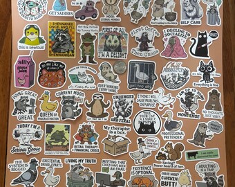 Funny Animal Sticker Collection 50+ sticker lot dark humor funny variety mixed miscellaneous sarcasm snark animals cute (SAn2)