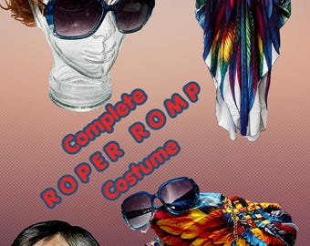 Helen Roper Costume, Color Coordinated Kaftan, Wig, Jewelry, Glasses, Stanley Head. Roper Romp caftan