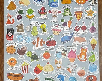 Punny Funny Teacher Reward Sticker Collection 50 stickers lot education motivational inspirational positive puns kids class school  (PUN2)